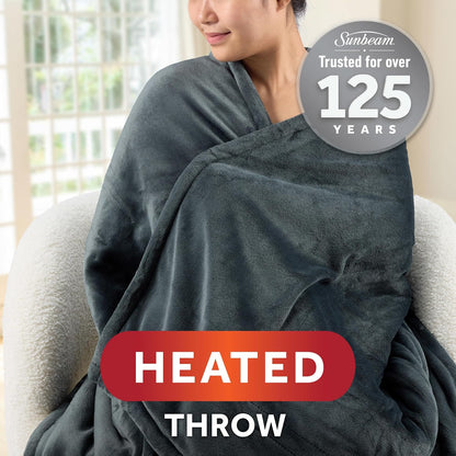 Sunbeam Electric Throw Royal Mink Sherpa Heated Blanket, 4 Heat Settings, 4-Hour Auto Shut-Off, Fast Heating, Luxurious and Ultra Comfy, Cabernet Color, 50" x 60"