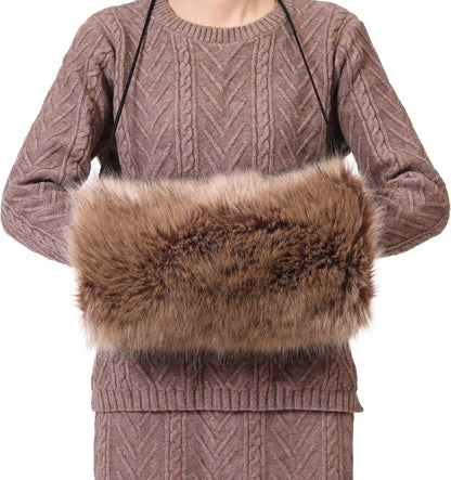 LA CARRIE Faux Fur Hand Muffs Women Winter Warmer Fuzzy Pouch Furry Plush Muffler Wedding Girl Kids Elegant Luxury Chic