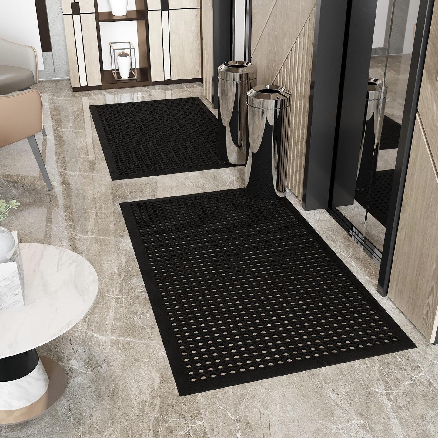 Ottomanson Heavy Duty Rubber Floor Mat – Non-Slip, Waterproof, Easy to Clean – Boot Tray Utility Mat for Shoes, Boots, Entryway, or Pet Feeding Area – Durable, Hose Washable – 16" x 32", Black