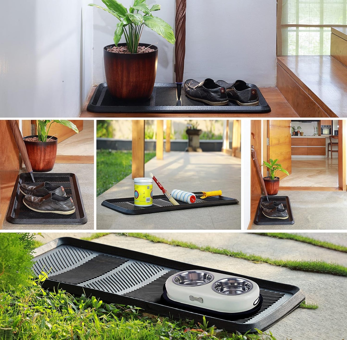 IRONGATE Heavy Duty Big Foot Boot Tray - Set of 2 Indoor/Outdoor Use 100% Rubber All Weather Shoe Mat - Multi-Purpose Entryway/Garage/Pet Feeding/Painting Project Clean Ups - 16x32 - Black