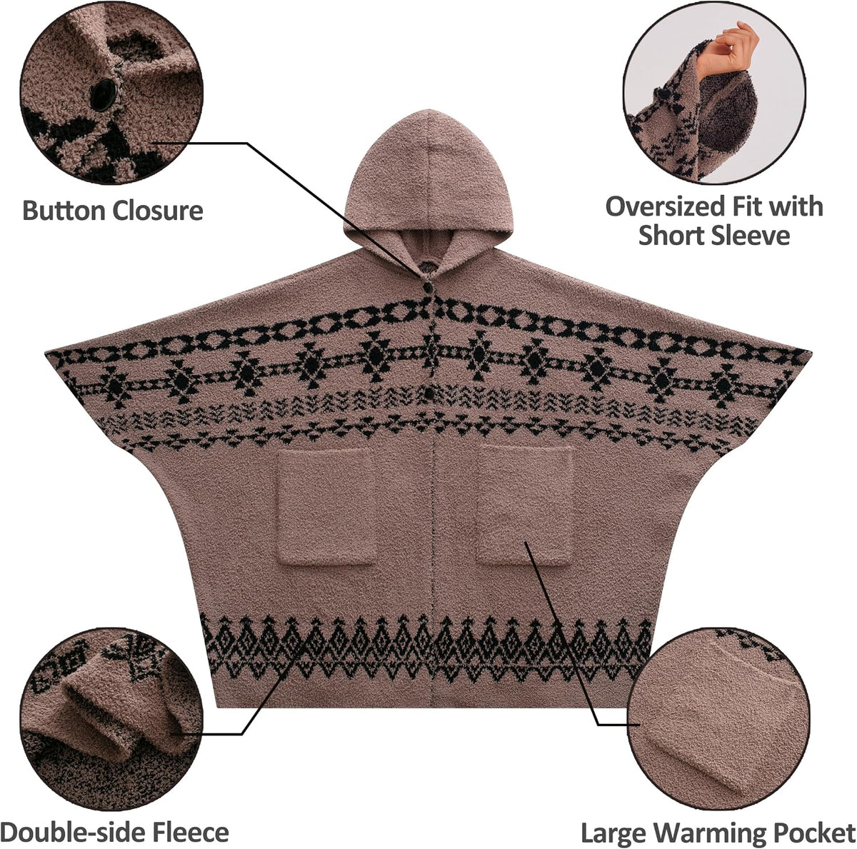 WDCOZY Wearable Blanket Hoodie Poncho Throw Comfy Soft Warm Cape Shawl Cozy Cloak Wrap Hooded with Sleeves For Women Adults