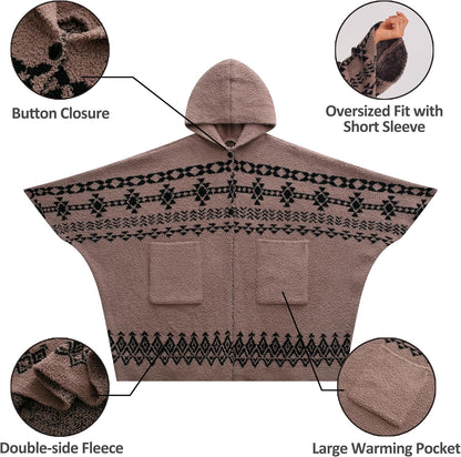 WDCOZY Wearable Blanket Hoodie Poncho Throw Comfy Soft Warm Cape Shawl Cozy Cloak Wrap Hooded with Sleeves For Women Adults