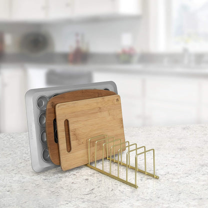 Spectrum Euro Kitchen Organizer Metal Dish Rack Cutting Board Holder Stand for Countertop or Inside Cabinet Organization, 8 Slot Cutting Board Plate Drying Rack for Bakeware Storage, Satin Nickel