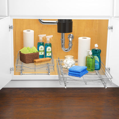 LYNK PROFESSIONAL® Pull Out Cabinet Organizer, Kitchen Slide Out Drawer | 14W x 21D chrome rollout shelf creates easy-access storage for cookware, pantry items and kitchen essentials inside cabinets
