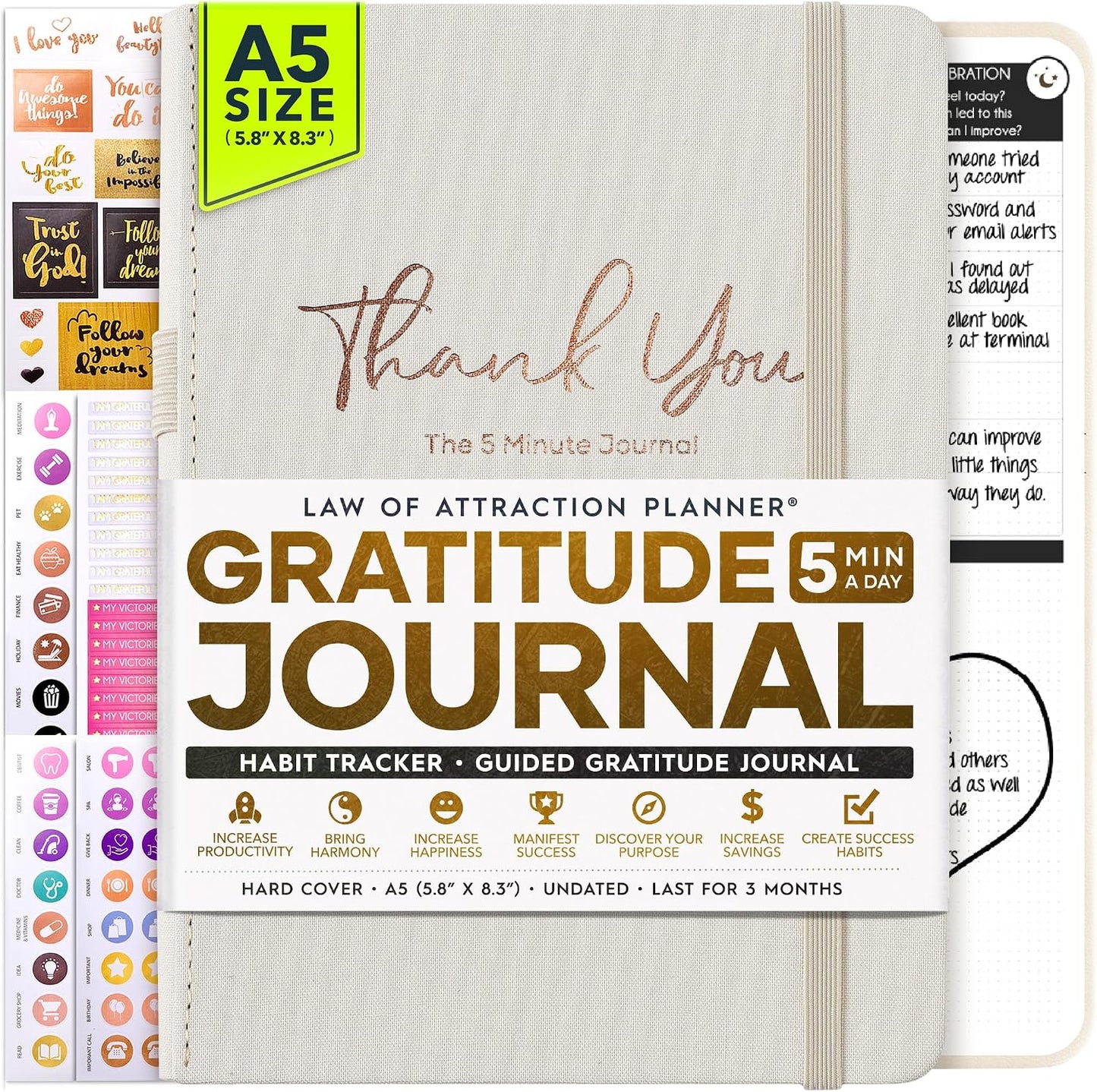 Freedom Mastery Daily Journal of Gratitude, Productivity & Habit Tracker | Undated 90-Day Planner with Daily Reflection, Mindfulness, Positivity, Vision Board & Stickers, Gratitude Journal for Women