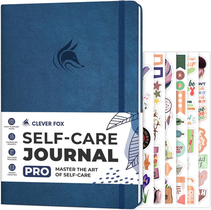 Clever Fox Self-Care Journal PRO for Women, Mental Health, Seashell | Guided daily life reflection, wellness, gratitude, and mood prompts, habit tracker, 7x10 in, eco leather hardcover