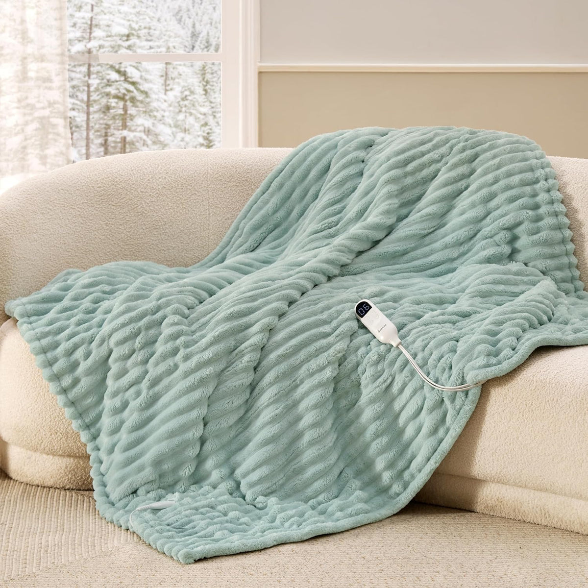 Bedsure Heated Blanket Electric Throw - Thick Striped Fast Heating Electric Blanket with Preheat Function, 6 Heat & 6 Timer (Up to 10H), 8H Auto Off, ETL Certified, Gifts for Women (50"x60", White)