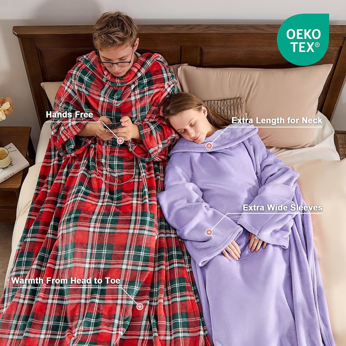 IFNOW Fleece Wearable Blanket with Sleeves, Oversized Snuggle Robe