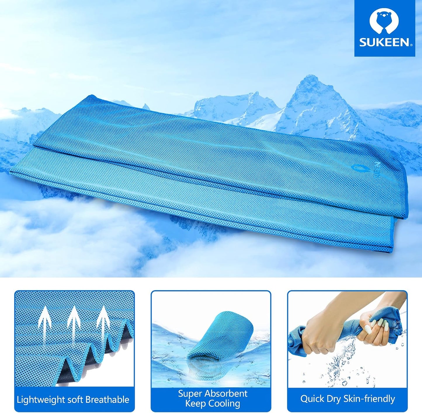 Sukeen 4 Pack Cooling Towels (40"x12") for Neck and Face Instant Cooling | Stay Cool in Hot Weather,Versatility,Soft,Breathable,Durability for Sports,Outdoor activities,Summer works in heat