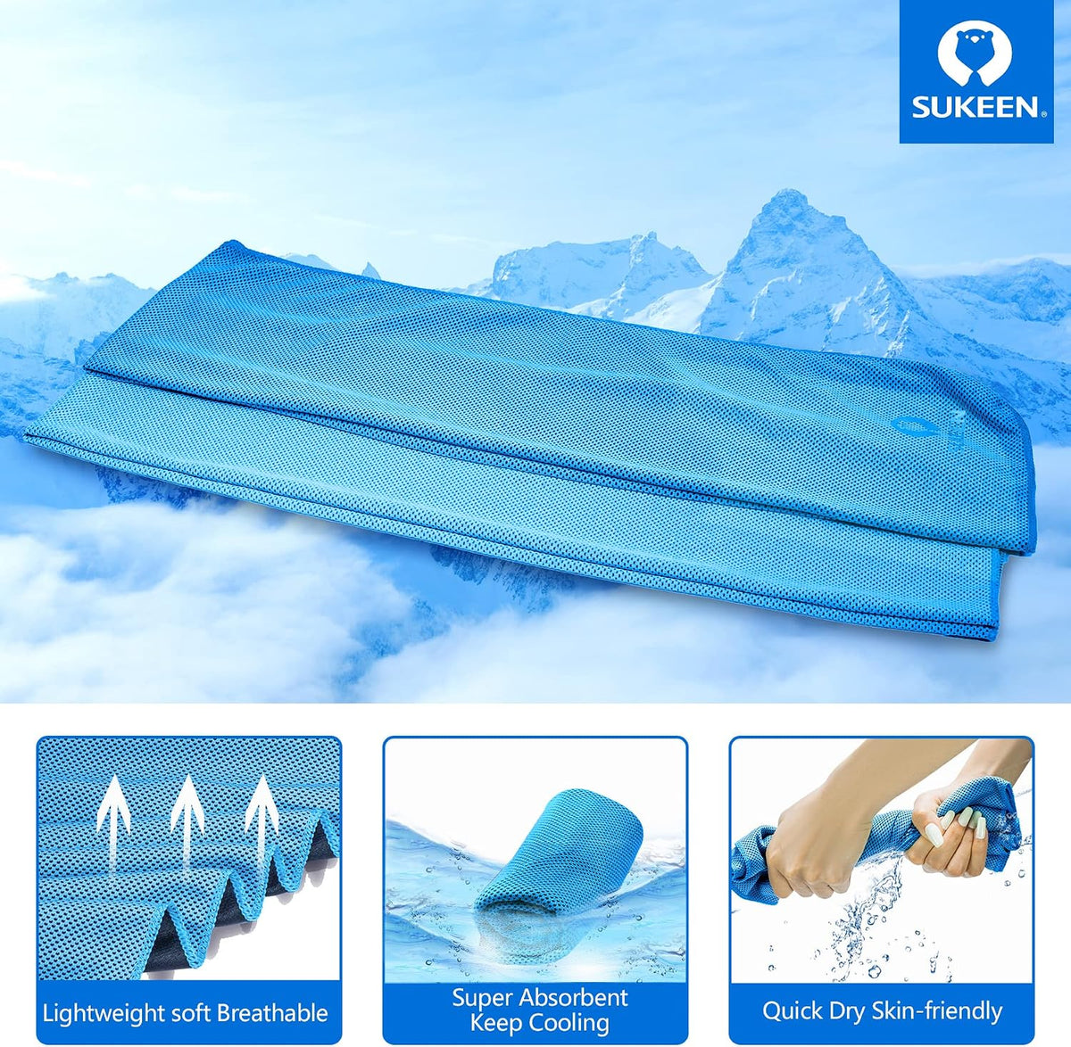 Sukeen 4 Pack Cooling Towels (40"x12") for Neck and Face Instant Cooling
