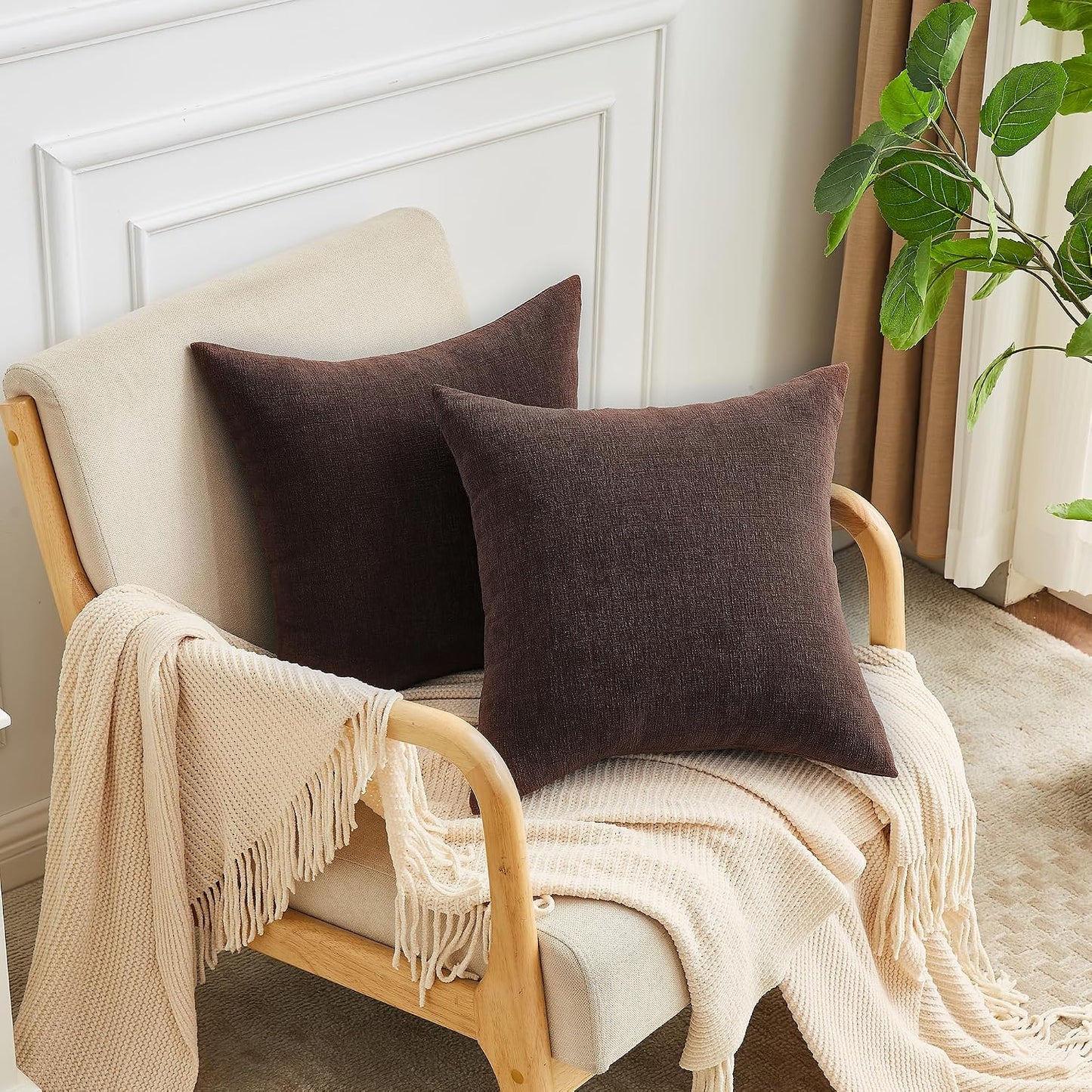 GAWAMAY Lumbar Support Pillow Decorative Rectangle Throw Pillow Covers 12"x20" Inch Set of 2, Soft Chenille Fall Pillowcase for Living Room Bedroom Sofa Couch Cushion Cover Grey 30x50cm (No Insert)