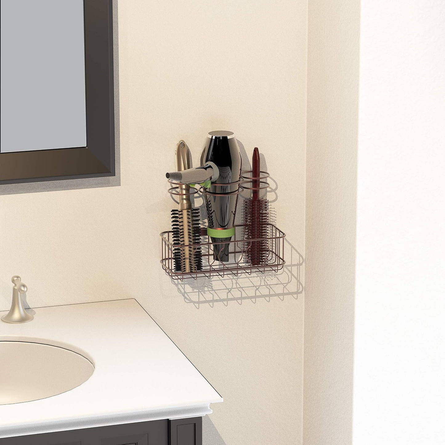 Simple Houseware Cabinet Door/Wall Mount Hair Dryer Tools Organizer, Chrome | for Hair Styling Tools Storage
