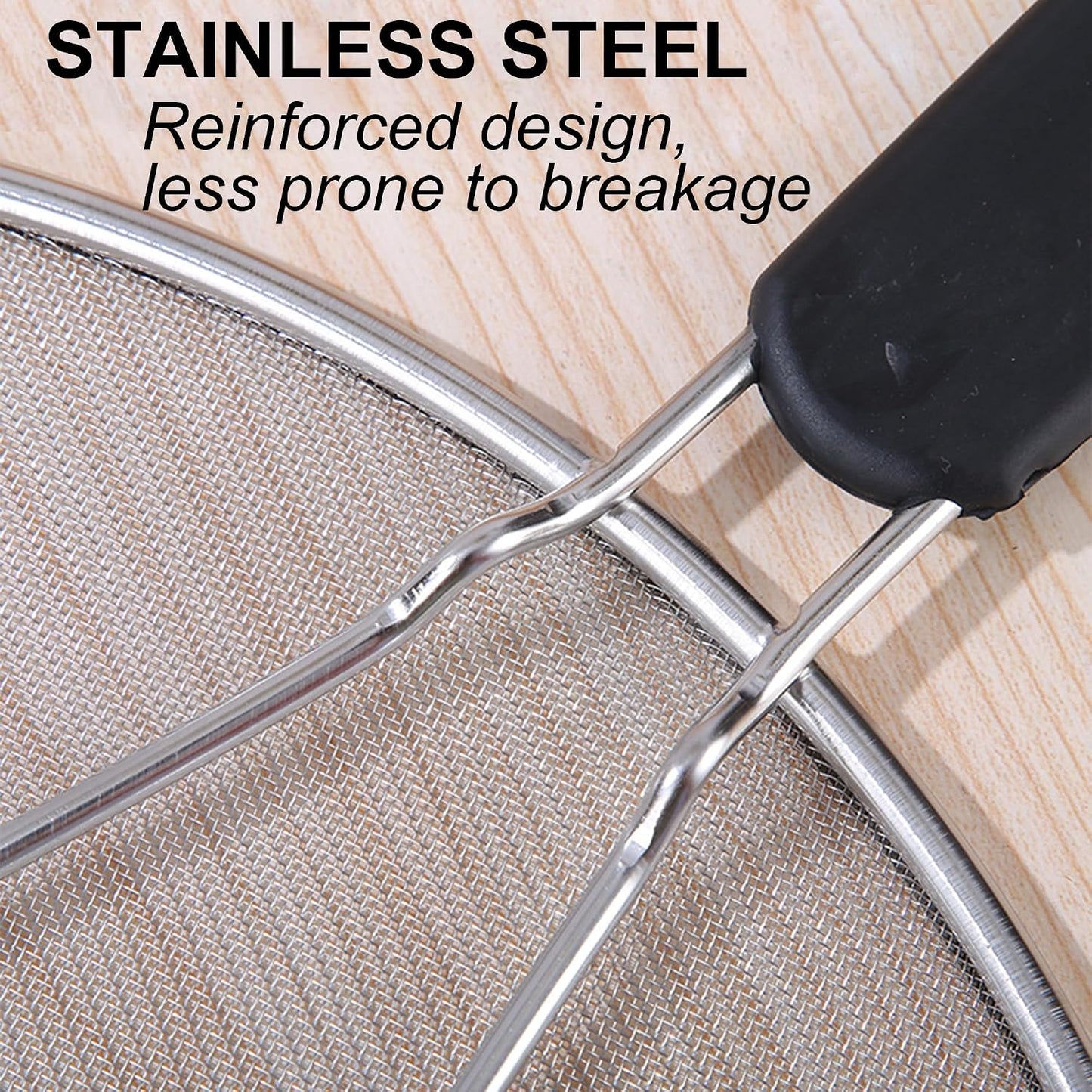 Splatter Screen for Frying Pan, 15 Inch Stainless Steel Grease Splatter Guard Oil Splash Guard with Anti-Slip Handle, Fine Mesh Frying Cover Protect the Skin From Burns