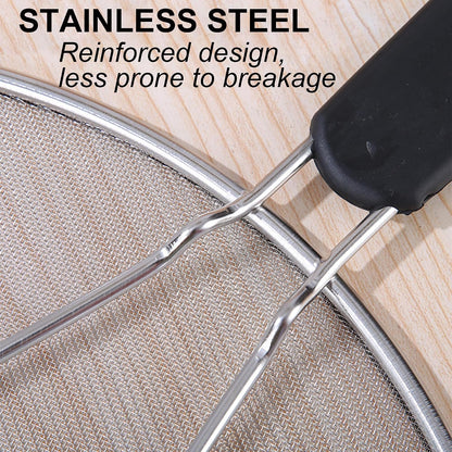Splatter Screen for Frying Pan, 15 Inch Stainless Steel Grease Splatter Guard Oil Splash Guard with Anti-Slip Handle, Fine Mesh Frying Cover Protect the Skin From Burns