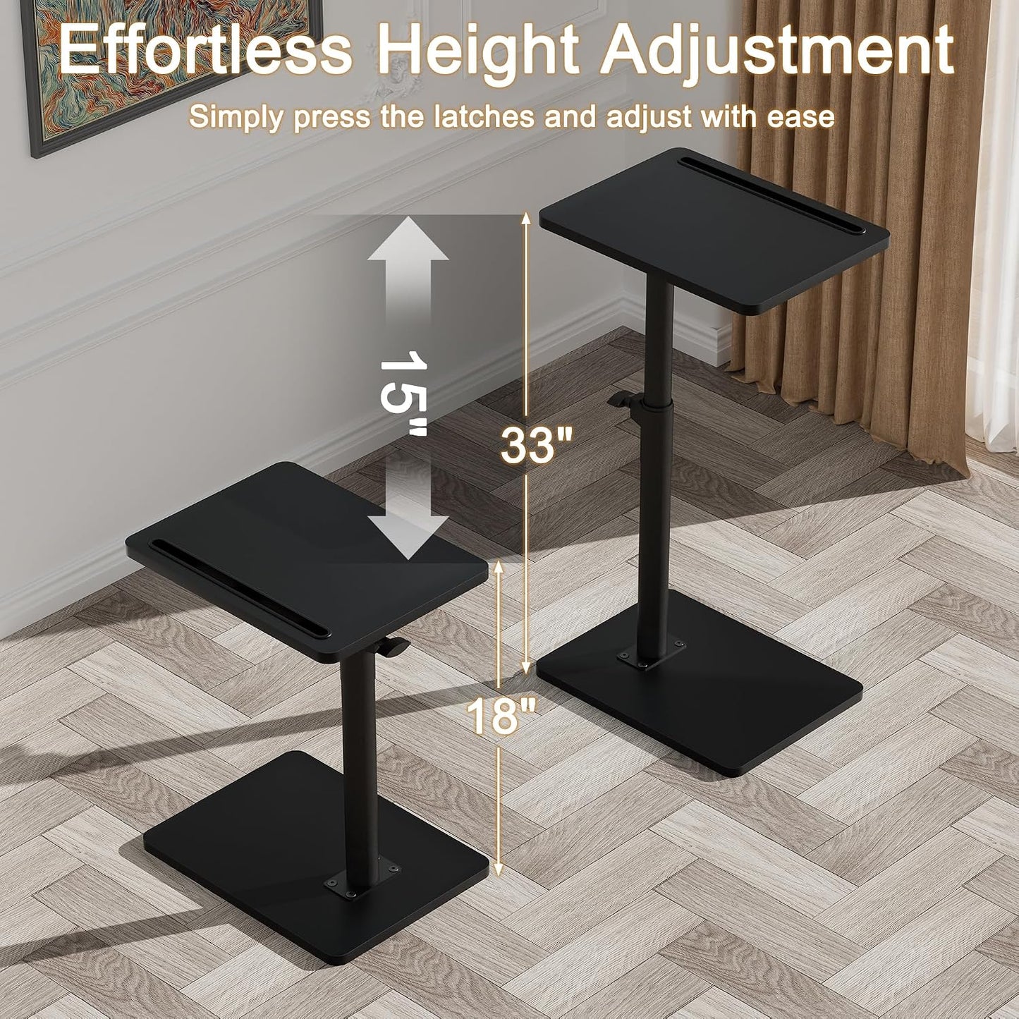 YUHFERA Sofa Armrest Tray Table for Couch - 360° Swivel Height Adjustable End for Small Spaces, Snack Side Table for Bed or Chair with Phone & Tablet Slot (Rustic,Standard)