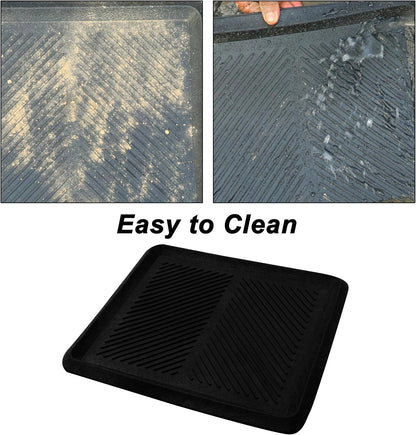 Croft&Cane Rubber Boot Tray - Black 16x32 inch Large Waterproof Shoe Tray | Heavy Duty Big Foot Indoor Outdoor Boot Mat with Raised Edges - Slip Resistant Entryway Garage Pet Feeding Multi-Purpose Mat