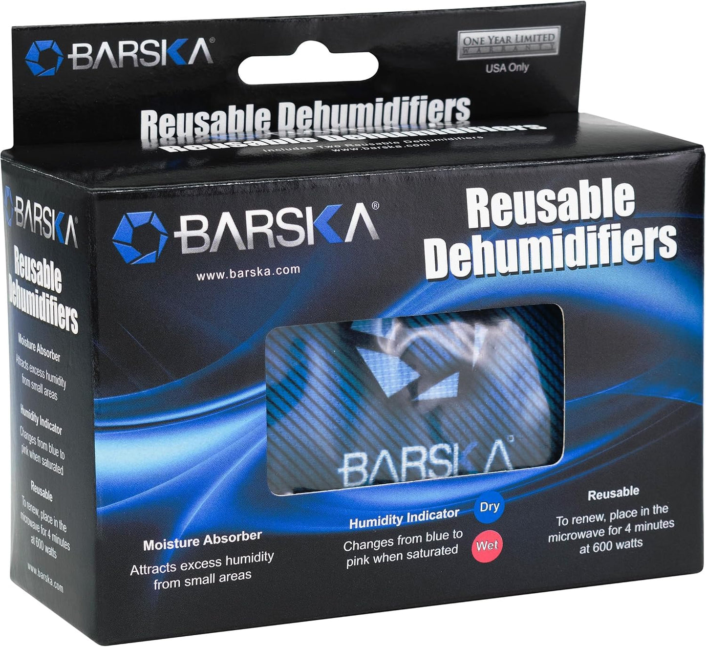 BARSKA Rechargeable Desiccant Dehumidifier - Safe Moisture Absorber for Home Closets, Gun Safes, Basement, Garage, Cars, Microwaveable - Portable Blue Dehumidifying Solution