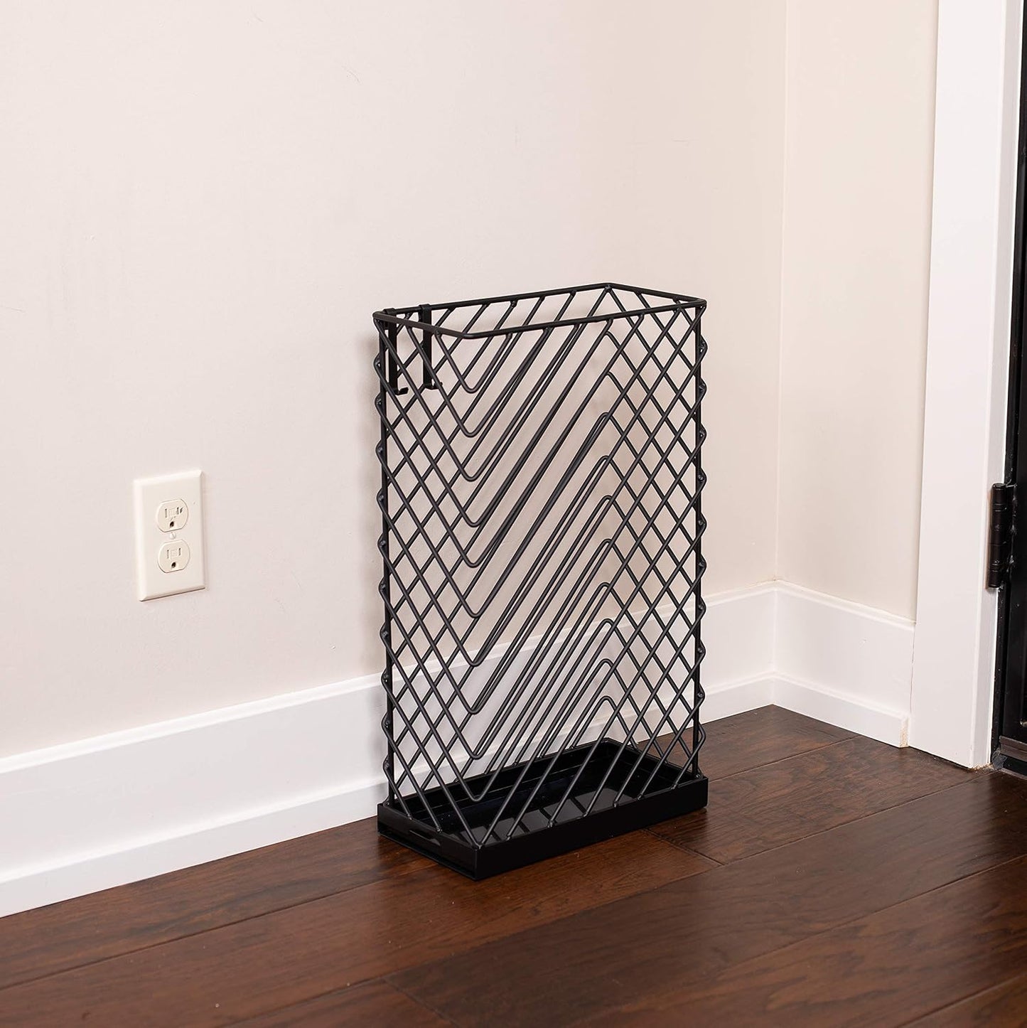BIRDROCK HOME Decorative Umbrella Stand with Removable Water Tray - Large Freestanding Umbrella Rack and Cane Walking Stick Organizer - Metal Umbrella Holder for Entryway & Indoor Use - Black, Striped | Decorative Large Freestanding Rack and Cane Walking