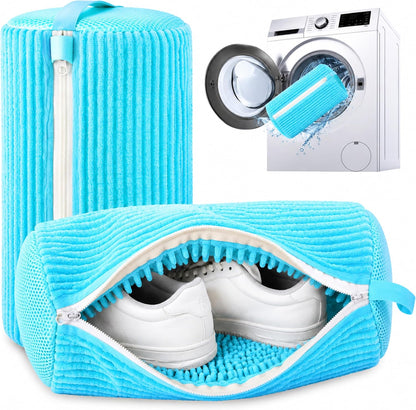 Reusable Shoe Washing Bag, 2-Pack Chenille Laundry Bag for Washer & Dryer. | Soft chenille fibers help deep clean sneakers while the hidden zipper keeps shoes secure and helps protect your washer.