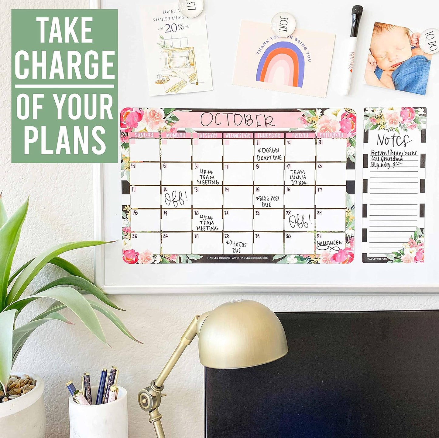 Hadley Designs Magnetic Calendar for Refrigerator - Kraft White Magnetic Dry Erase Calendar, Dry Erase Calendars for Wall, Magnet Fridge Calendars, Notepad for Fridge with Magnet