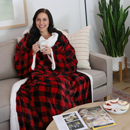 Catalonia Sherpa Wearable Blanket with Sleeves and Pocket for Adults