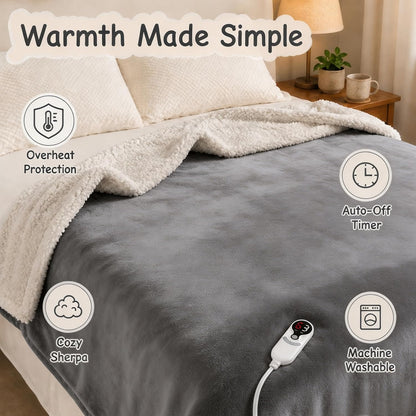 Soypipo Electric Heated Throw Blanket 50"x60", Faux Fur Plush with 4 Heat Settings & 2/4/8/10H Auto Shut-Off, Overheat Protection, Machine Washable, for Office & Chair, Dark Grey