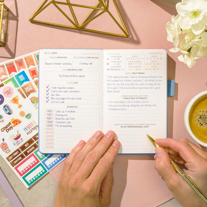 Clever Fox Self-Care Journal for Women, Daily Planner 5.8x8.3 Aquamarine | 3-month mental health journal, habit tracker, wellness journaling supplies for women & teen girls, gratitude & mood log