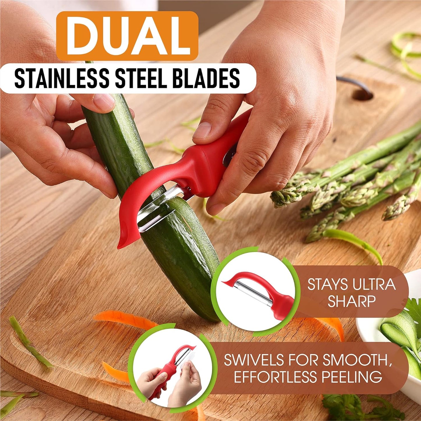 Spring Chef Swivel Potato Peeler for Kitchen w/ Soft Grip Handle, Mango | Premium Vegetable Peeler w/ Sharp Stainless Steel Blades, Multifunctional Food Peeler for Apple, Carrot, Cucumber, Fruit