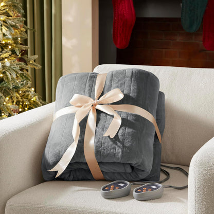 Beautyrest Reversible Heated Throw - Plush Sherpa Heating Blanket, Grey