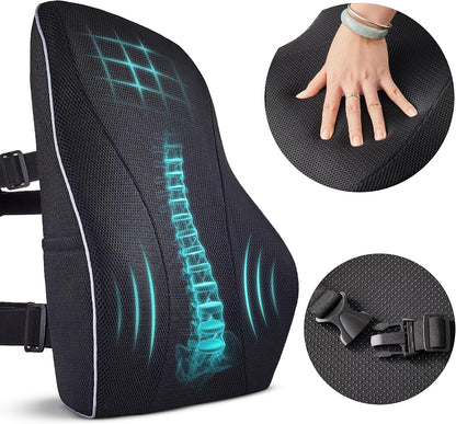 TULARIS Extra Dense Lumbar Pillow with Double Adjustable Straps - Ergonomic Lumbar Support Pillow for Office Chair, Car, Couch Firm Back Support for Lower Back & Spine Pain Relief Memory Foam Cushion