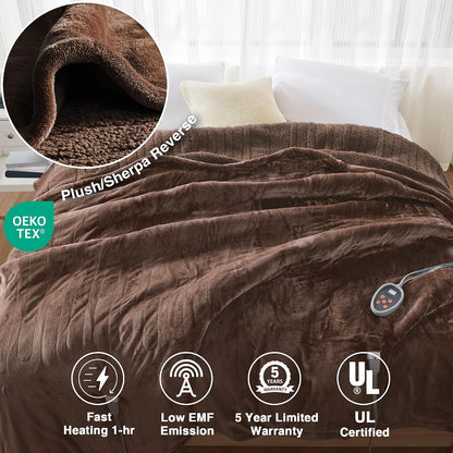 Beautyrest Reversible Heated Throw - Plush Sherpa Heating Blanket, Grey