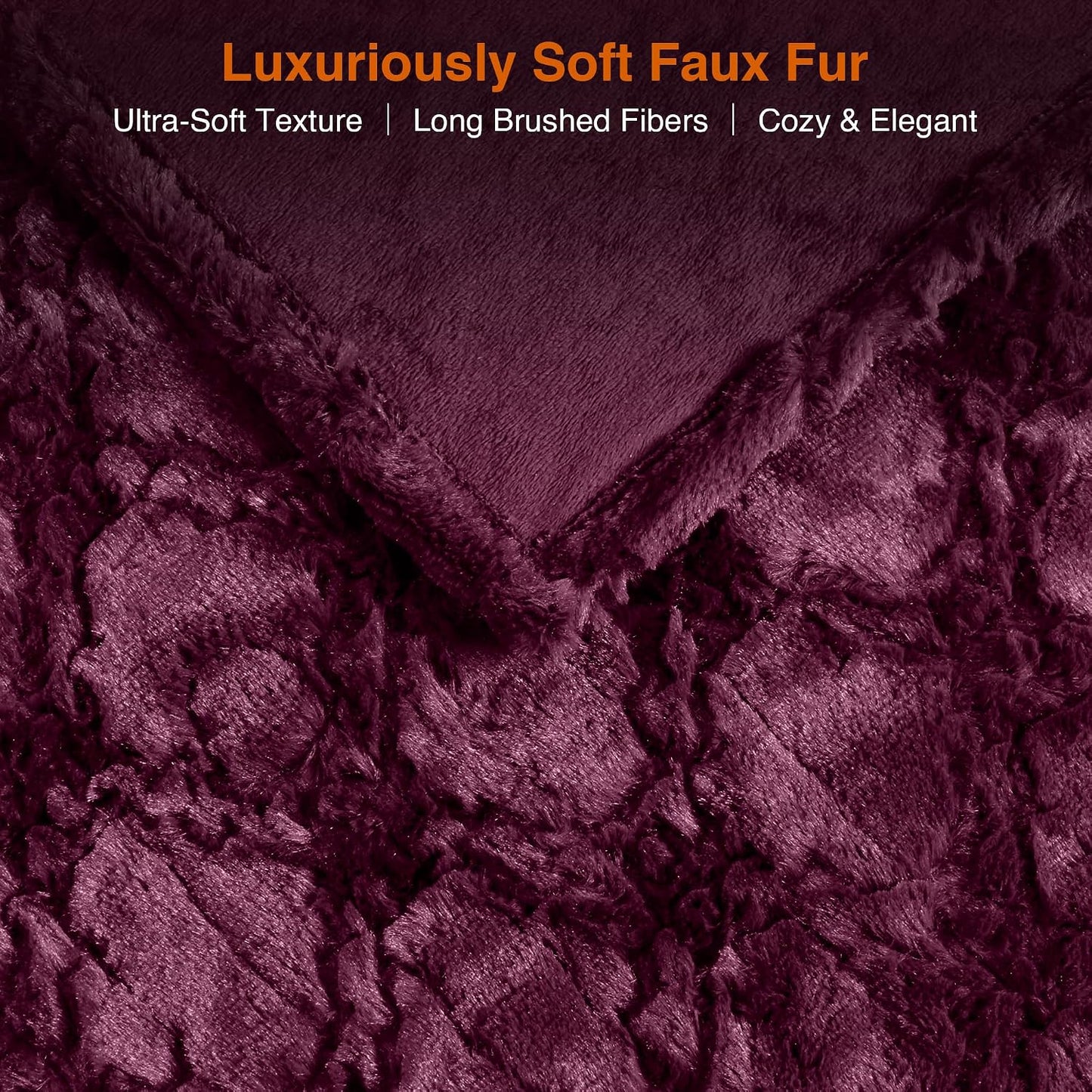 Beautyrest Long Brushed Faux Fur Ogee Textured Design Electric Blanket, Auto Shut Off, Virtually Zero EMF, Multi Heat Setting, UL Certified, Machine Washable, Grey Throw 50x60
