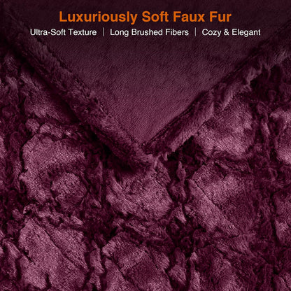 Beautyrest Long Brushed Faux Fur Ogee Textured Design Electric Blanket, Auto Shut Off, Virtually Zero EMF, Multi Heat Setting, UL Certified, Machine Washable, Grey Throw 50x60