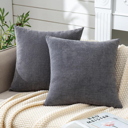 GAWAMAY Lumbar Support Pillow Decorative Rectangle Throw Pillow Covers 12"x20" Inch Set of 2, Soft Chenille Fall Pillowcase for Living Room Bedroom Sofa Couch Cushion Cover Grey 30x50cm (No Insert)