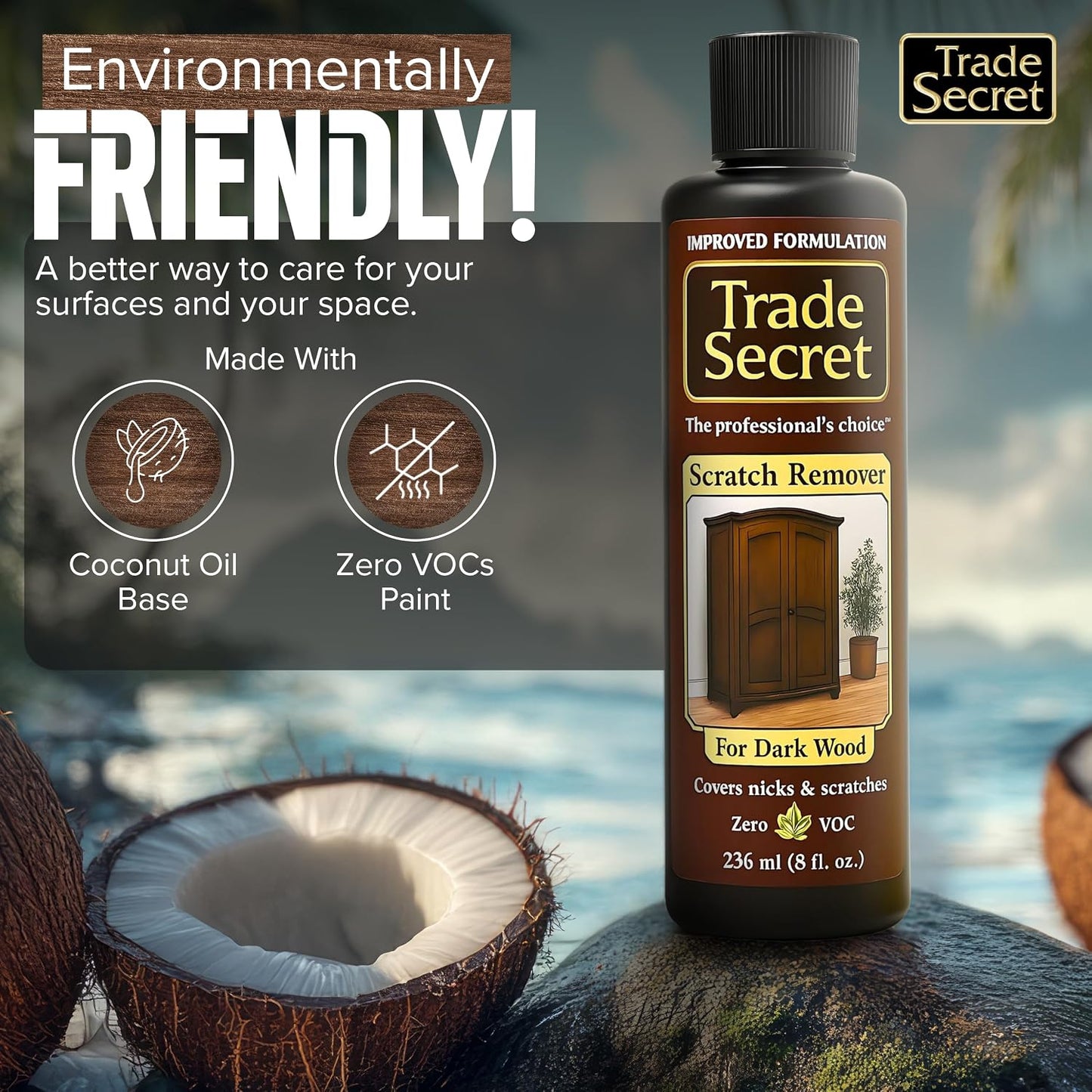 Trade Secret Scratch Concealer for Dark Wood Furniture & Floors – Dark Brown Shade Stain Covers Nicks, Scuffs, Dog & Cat Scratches, Minor Defects – Real Wood Only