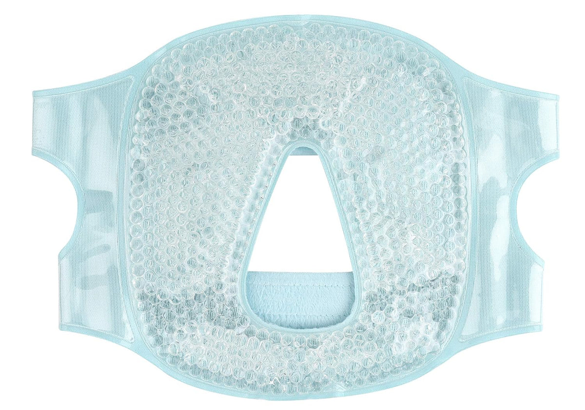 Hot and Cold Therapy Gel Bead Full Facial Mask by FOMI Care | Ice Face Mask for Migraine Headache, Stress Relief | Reduces Eye Puffiness, Dark Circles | Fabric Back (Full Face w/Eye Holes)