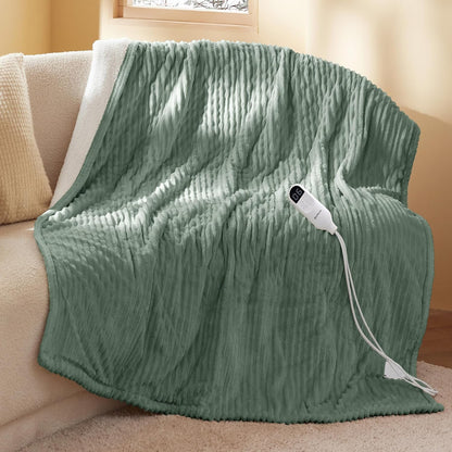 Bedsure GentleSoft Heated Blanket Throw - Soft Ribbed Flannel Electric Blanket, Gifts for Grandma (50x60 inches, Grey)