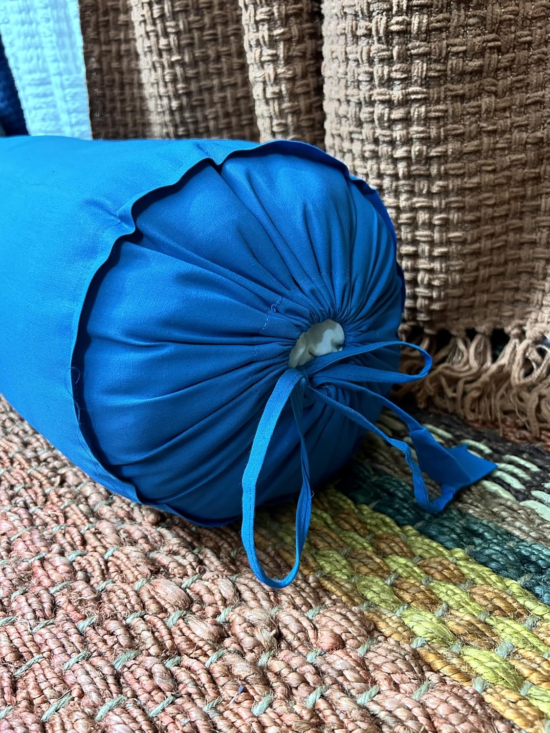 Saffron HANDICRAFTS Cotton 240TC - Bolster Cover Full Round Removable Cover for Neck Roll, Leg Rest,Yoga Practice, Meditation, Bed Sofa Couch (Teal Blue, 8"x24"(20 cm x 60 cm))