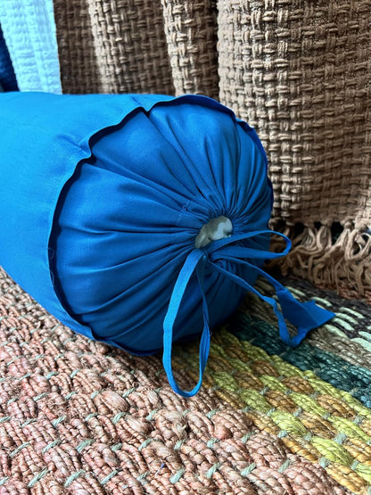 Saffron HANDICRAFTS Cotton 240TC - Bolster Cover Full Round Removable Cover for Neck Roll, Leg Rest,Yoga Practice, Meditation, Bed Sofa Couch (Teal Blue, 8"x24"(20 cm x 60 cm))