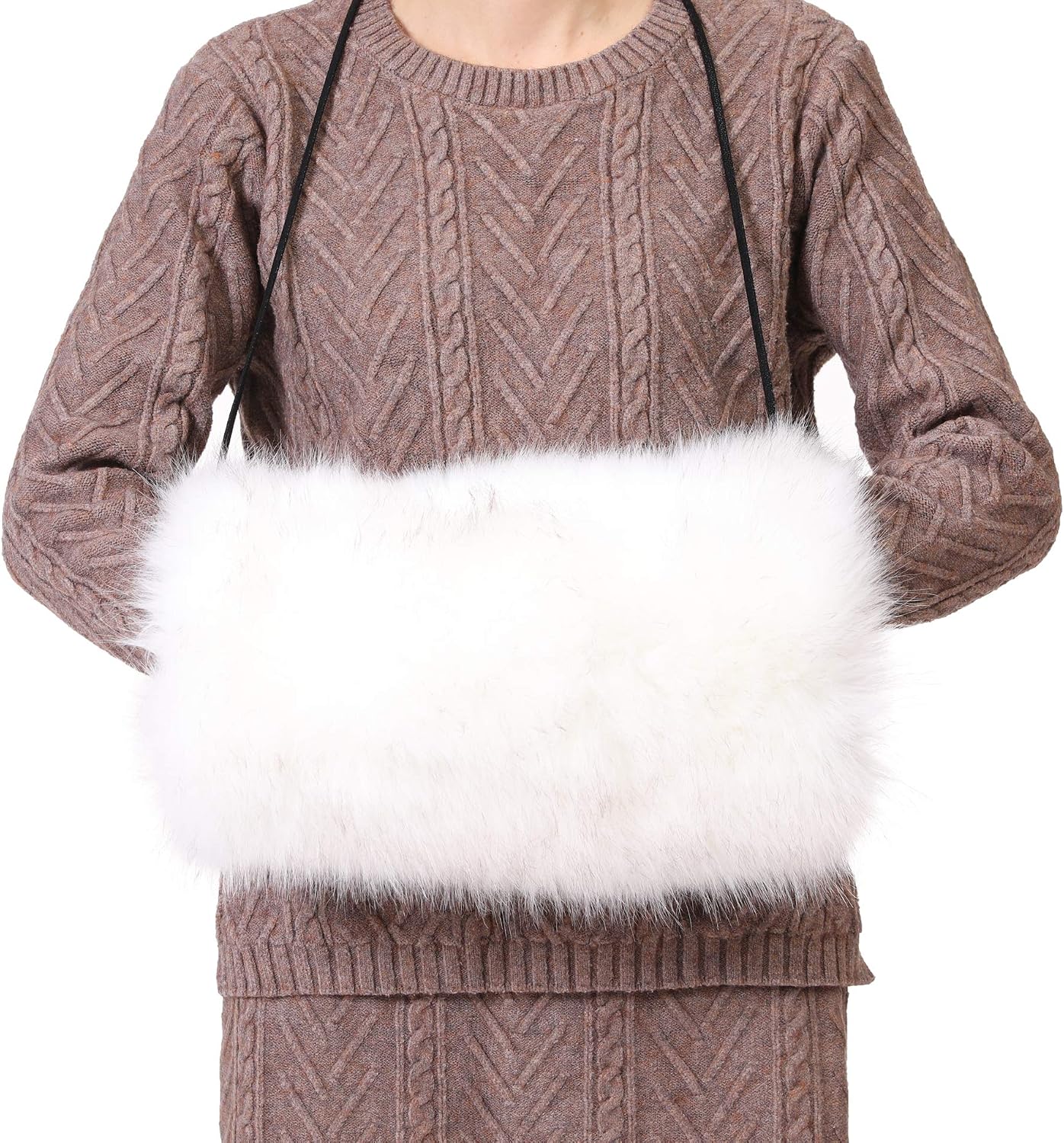 LA CARRIE Faux Fur Hand Muffs Women Winter Warmer Fuzzy Pouch Furry Plush Muffler Wedding Girl Kids Elegant Luxury Chic