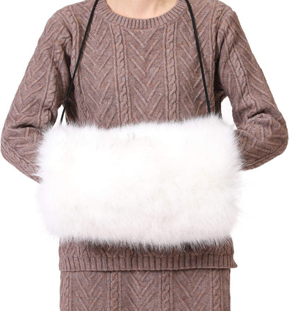 LA CARRIE Faux Fur Hand Muffs Women Winter Warmer Fuzzy Pouch Furry Plush Muffler Wedding Girl Kids Elegant Luxury Chic