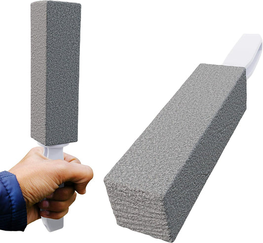 Non-Toxic, Chemical-Free Grey Pumice Scrubber 2 Pk with Handle. Perfect Reusable Cleaning Block for Kitchen, Cookware, Grills, BBQs and Bathrooms. Best Cleaner for Rust Stains, Carbon, or Calcium