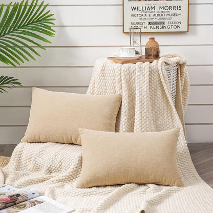 GAWAMAY Lumbar Support Pillow Decorative Rectangle Throw Pillow Covers 12"x20" Inch Set of 2, Soft Chenille Fall Pillowcase for Living Room Bedroom Sofa Couch Cushion Cover Grey 30x50cm (No Insert)