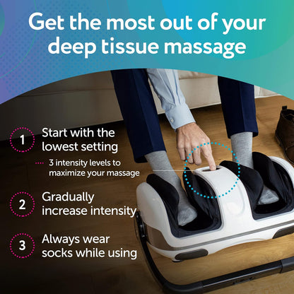 Shiatsu Foot Massager with Heat, Standard Size, White | Deep Kneading & Compression, Adjustable Intensity, Multi-Mode Leg and Foot Massager with Remote Control, Anti-Slip Base