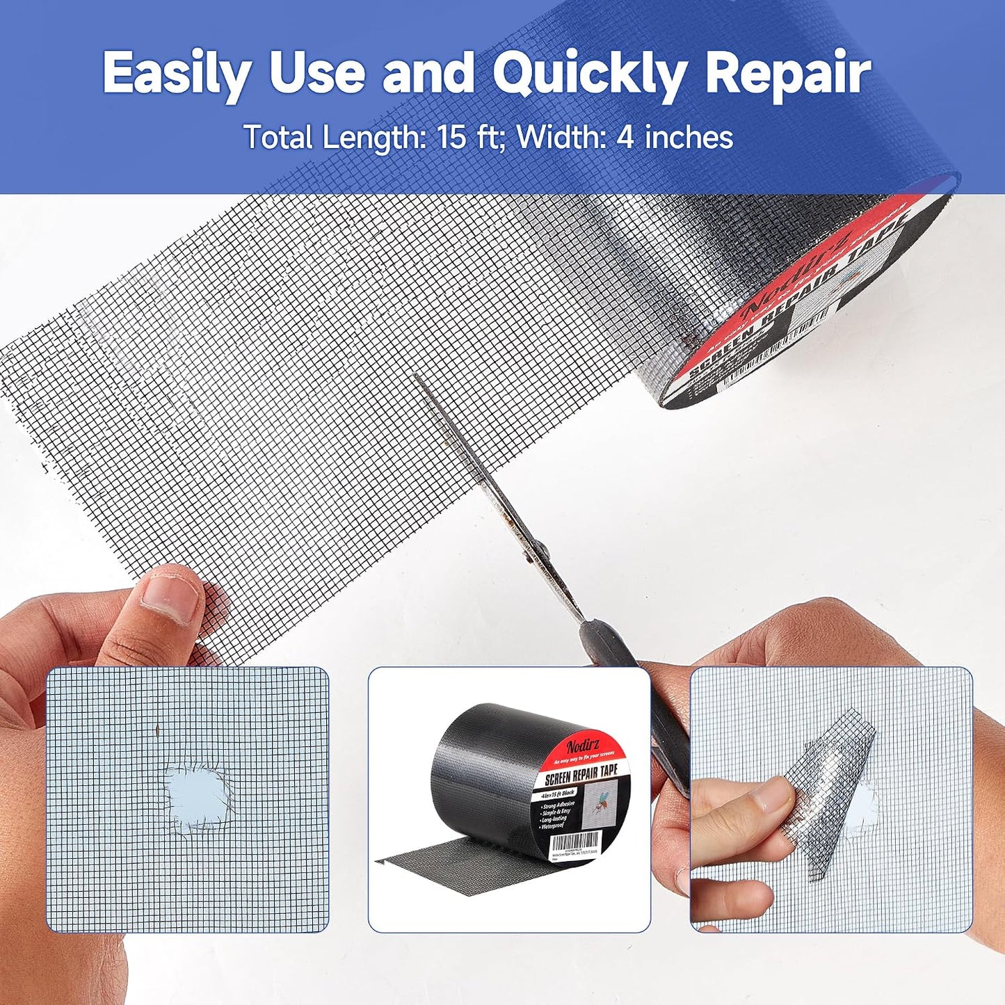 Window Screen Repair Tape, 2 in X 15 FT (180IN) Screen Repair Kit for Windows or Doors, Strong Adhesive Screen Patch Repair Kit Mesh Repair (Black, 15 FT)