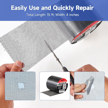 Window Screen Repair Tape, 2 in X 15 FT (180IN) Screen Repair Kit for Windows or Doors, Strong Adhesive Screen Patch Repair Kit Mesh Repair (Black, 15 FT)