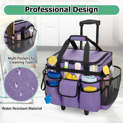 LoDrid Rolling Cleaning Caddy with Lid and Detachable Trolley, Black | Cleaning Supplies Organizer, Cleaning Caddy Cart on Wheels with Handle and Shoulder Strap for Housekeepers