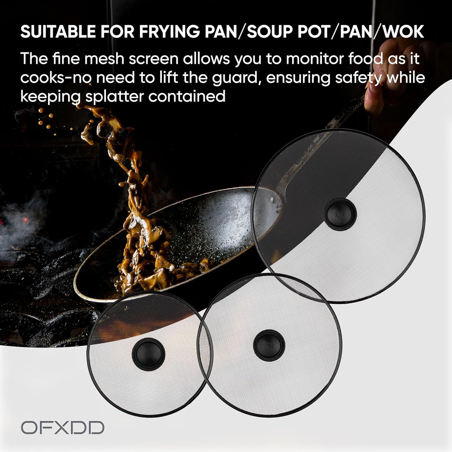 Stainless Steel Splatter Screen with Lid for Cooking - Set of 3: 8,2", 10", 11,4" - Splatter Grease Guard for Kitchen Stove - Anti Oil Splash Frying Shield