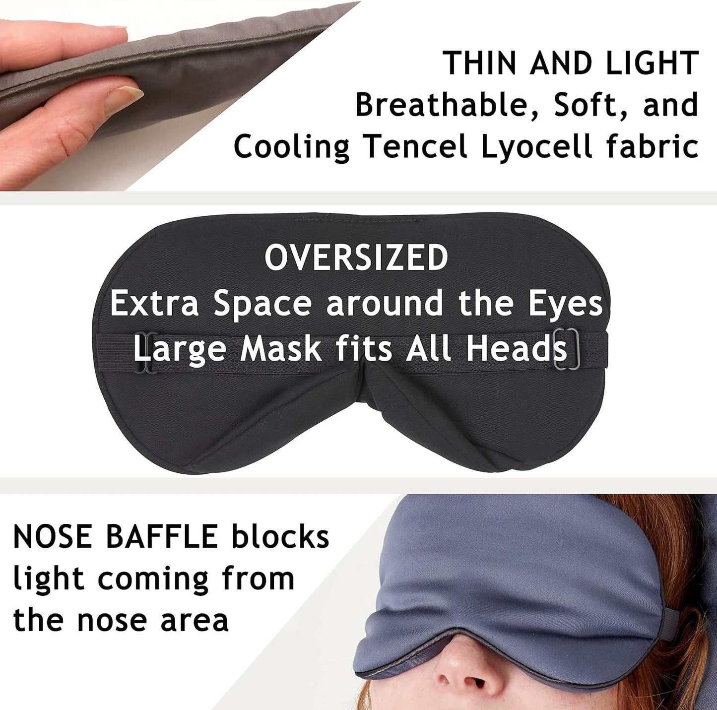 100% Bamboo Viscose Sleep Eye Mask - Dark Gray - Superior to Cotton - Light Blocking Travel Blindfold for Men & Women - Ultra-Soft & Comfortable with Adjustable Strap for Restful Sleep - by JoMo