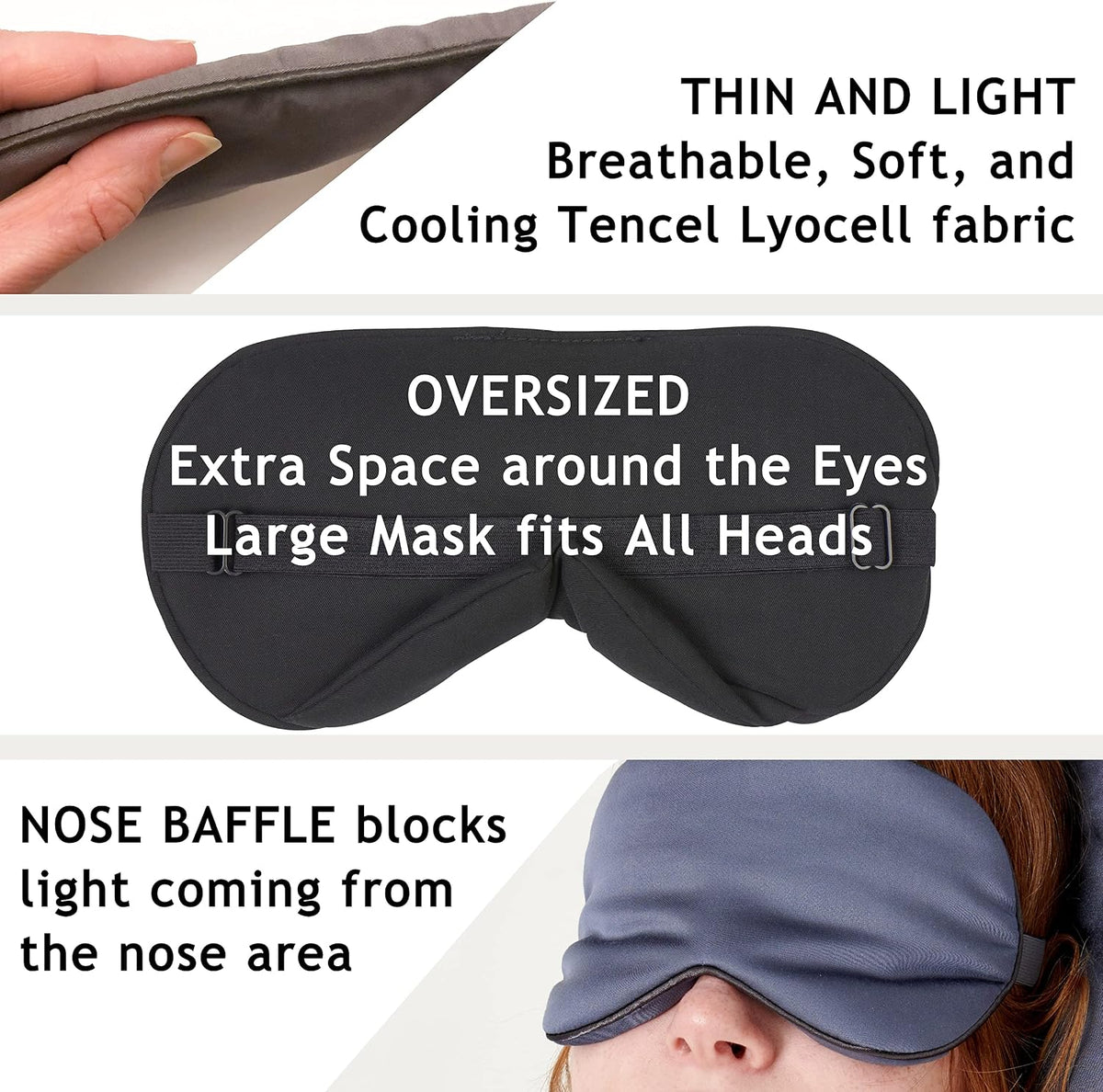 100% Bamboo Viscose Sleep Eye Mask - Dark Gray - Superior to Cotton - Light Blocking Travel Blindfold for Men & Women - Ultra-Soft & Comfortable with Adjustable Strap for Restful Sleep - by JoMo